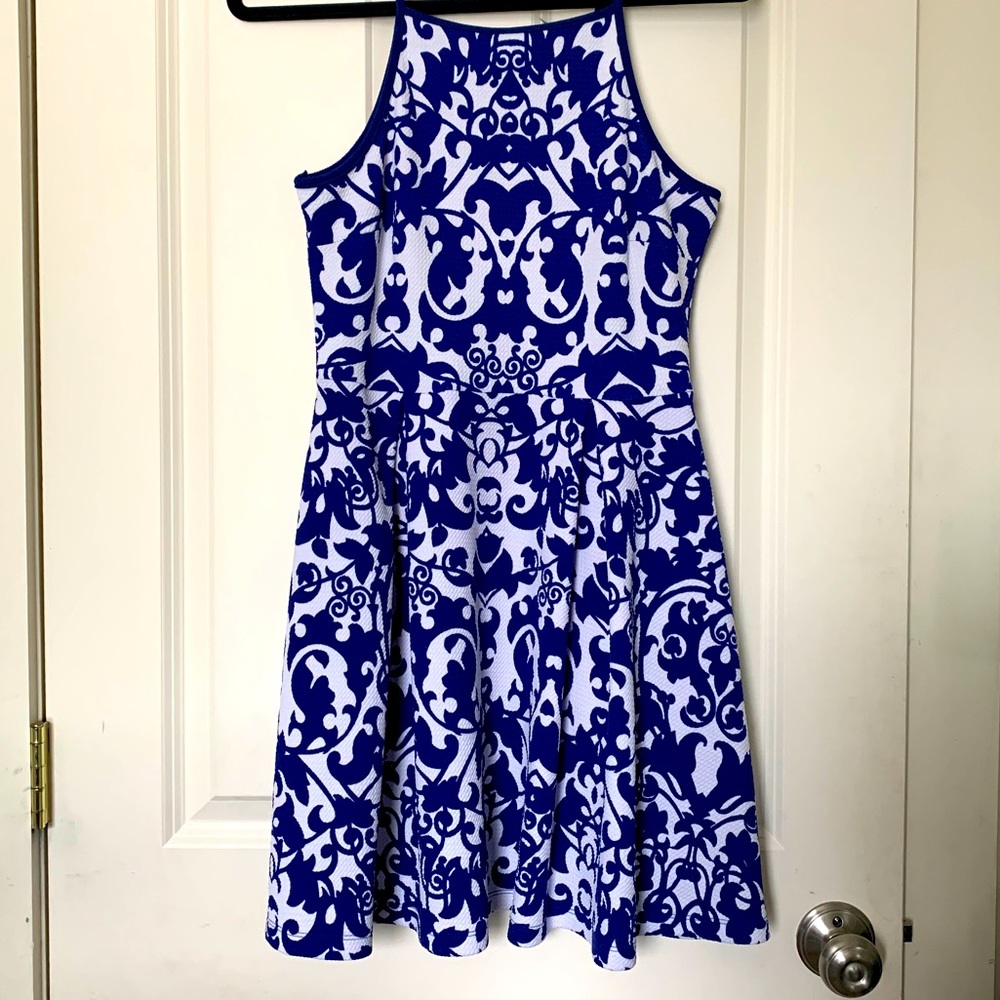Blue / purple & white aqua soft skater dress M